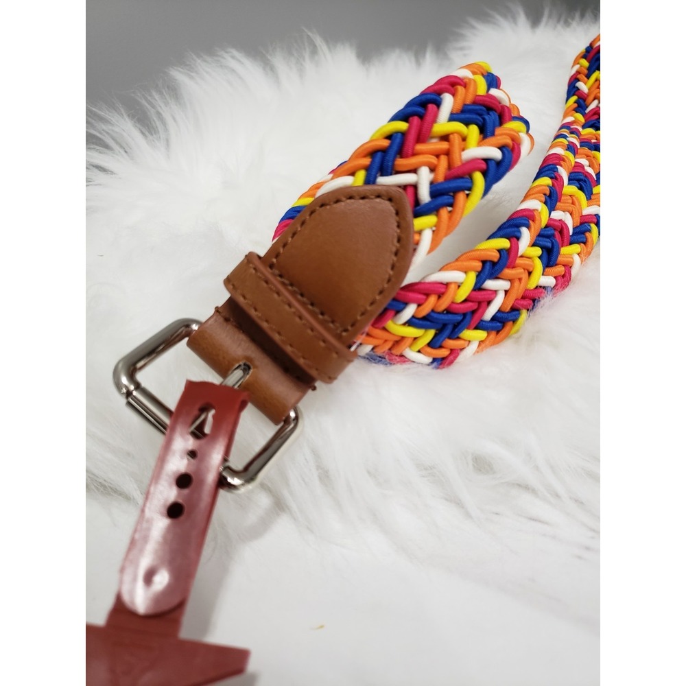 NEW L/XL Vintage Faded Glory Belt Brown Braided colorful rainbow 90s y2k womens